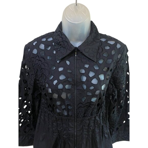 Samuel Dong Rare Black Cutout Floral Eyelet Blouse Jacket Women’s Size M – Like - Picture 4 of 9